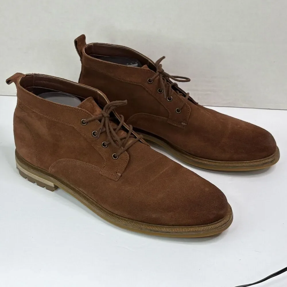Clarks Men Foxwell Mid Brown‎ Suede Leather Lace Up Boot Cushion Plus Size 11.5